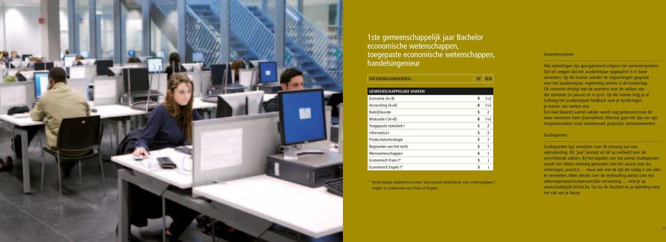 Anderstalige studenten kunnen Economisch Nederlands voor anderstaligen I volgen in combinatie met Frans of Engels. Semestersysteem Alle opleidingen zijn georganiseerd volgens het semestersysteem.