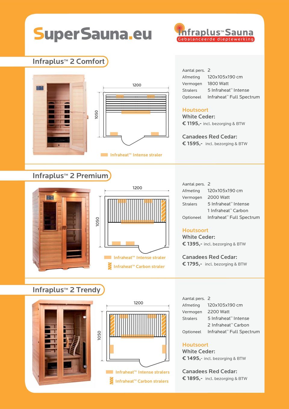 bezorging & BTW Infraplus TM 2 Premium Infraheat TM Carbon straler Afmeting 120x105x190 cm Vermogen 2000 Watt Stralers 5