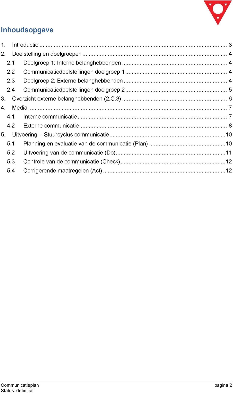 .. 7 4.1 Interne communicatie... 7 4.2 Externe communicatie... 8 5. Uitvoering - Stuurcyclus communicatie...10 5.