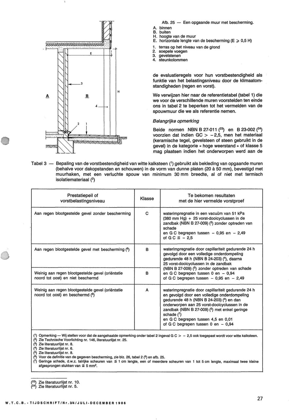 We verwijzen hier naar de referentietabel (tabel 1) die we voor de verschillende muren voorstelden ten einde ons in tabel 2 te beperken tot het vermelden van de spouwmuur die we als referentie nemen.