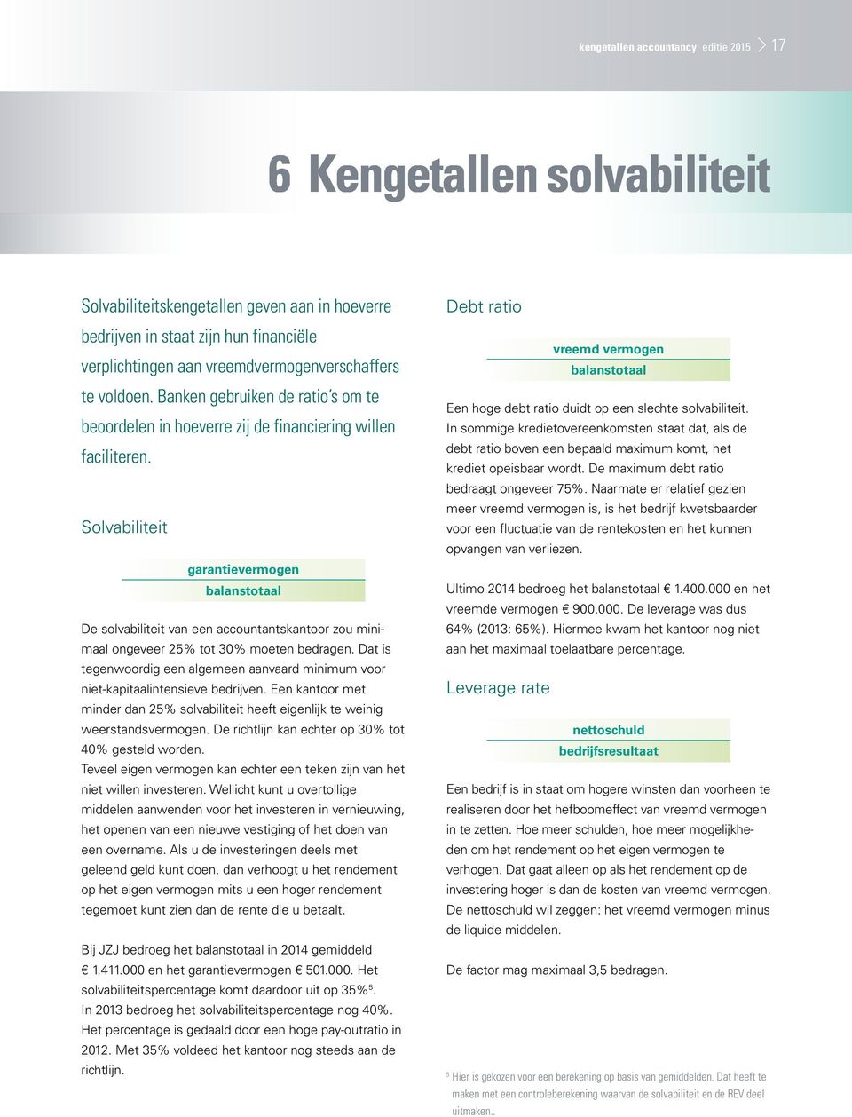 Solvabiliteit garantievermogen balanstotaal De solvabiliteit van een accountantskantoor zou minimaal ongeveer 25% tot 30% moeten bedragen.