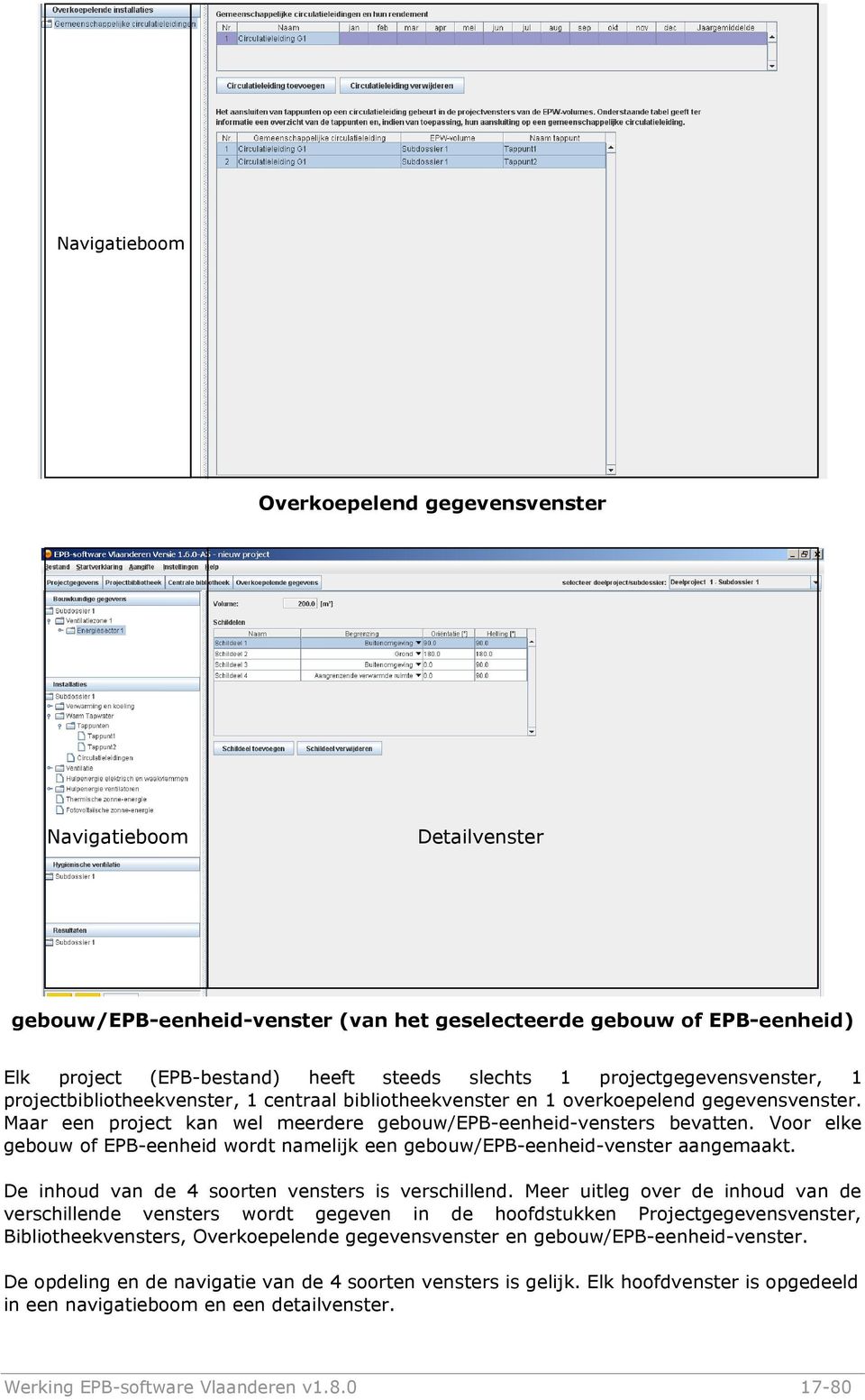 Voor elke gebouw of EPB-eenheid wordt namelijk een gebouw/epb-eenheid-venster aangemaakt. De inhoud van de 4 soorten vensters is verschillend.