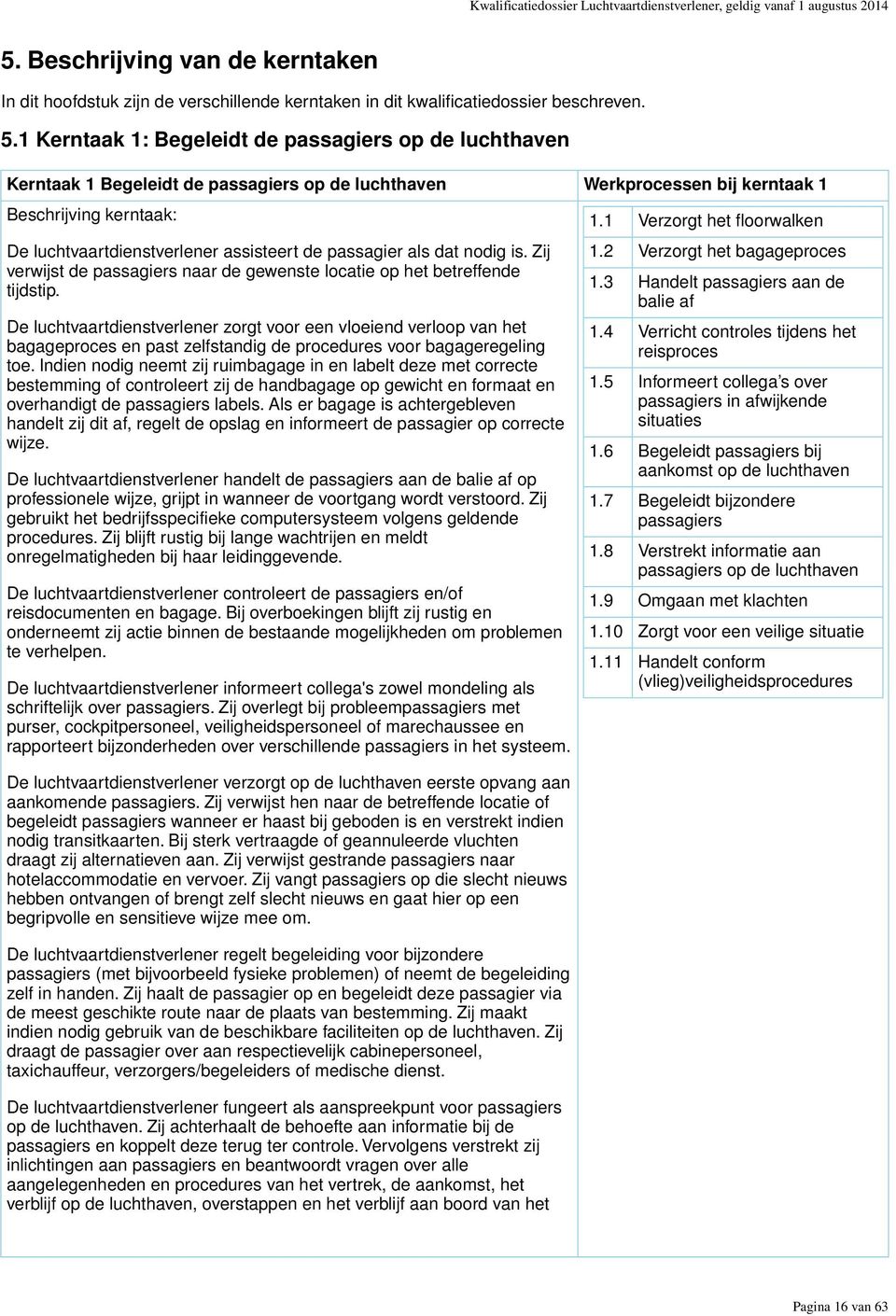 1 Kerntaak 1: Begeleidt de passagiers op de luchthaven Kerntaak 1 Begeleidt de passagiers op de luchthaven Werkprocessen bij kerntaak 1 Beschrijving kerntaak: De luchtvaartdienstverlener assisteert