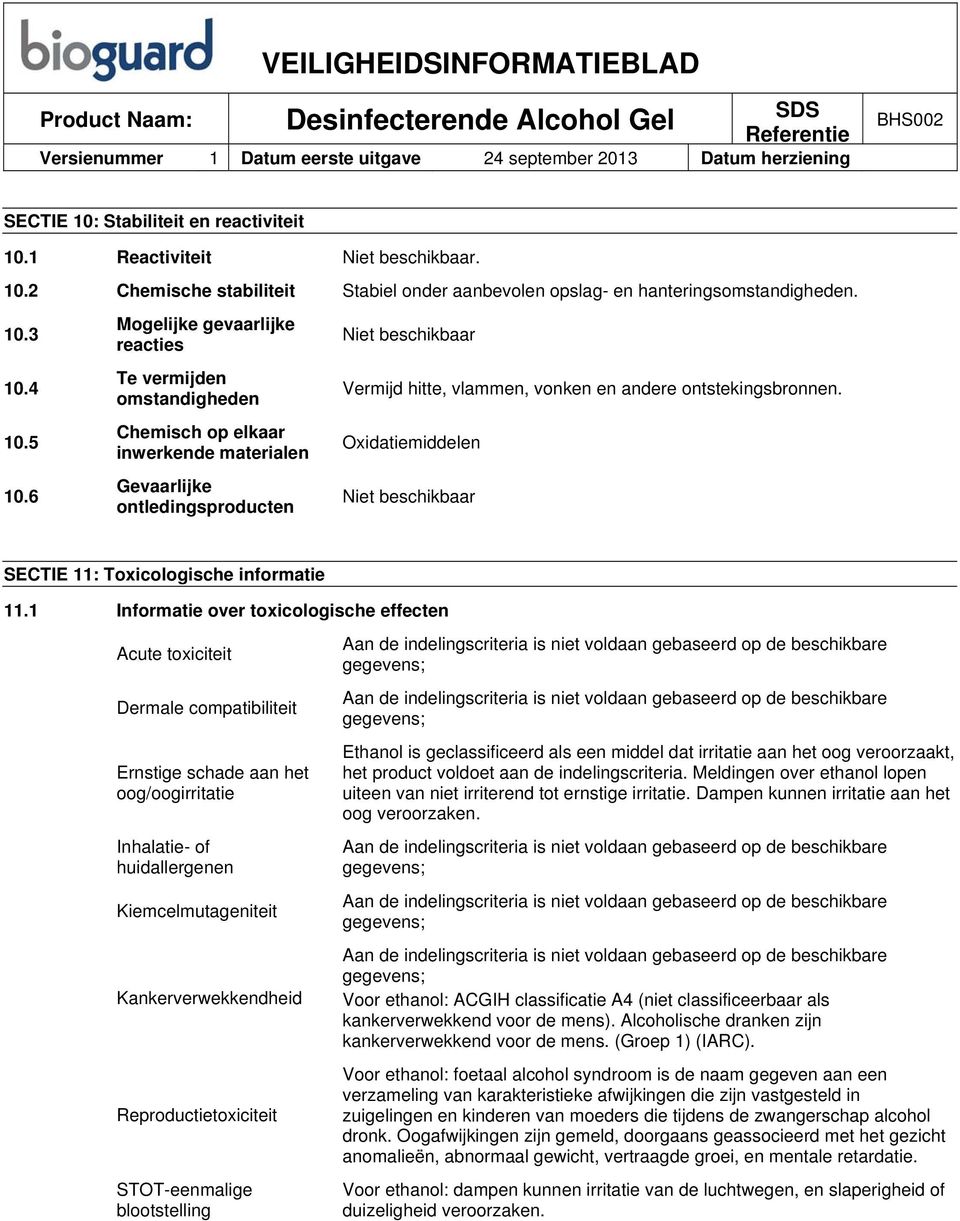 Oxidatiemiddelen SECTIE 11: Toxicologische informatie 11.