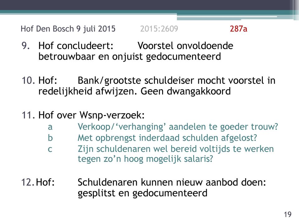 Hof over Wsnp-verzoek: a b c Verkoop/ verhanging aandelen te goeder trouw? Met opbrengst inderdaad schulden afgelost?