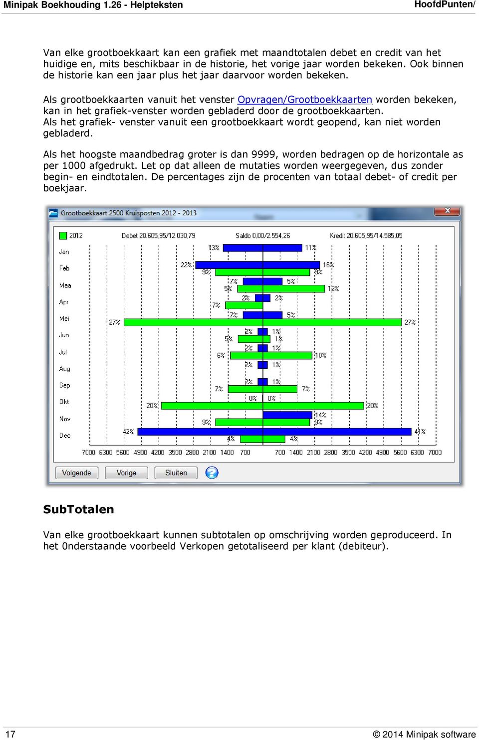 Als grootboekkaarten vanuit het venster Opvragen/Grootboekkaarten worden bekeken, kan in het grafiek-venster worden gebladerd door de grootboekkaarten.