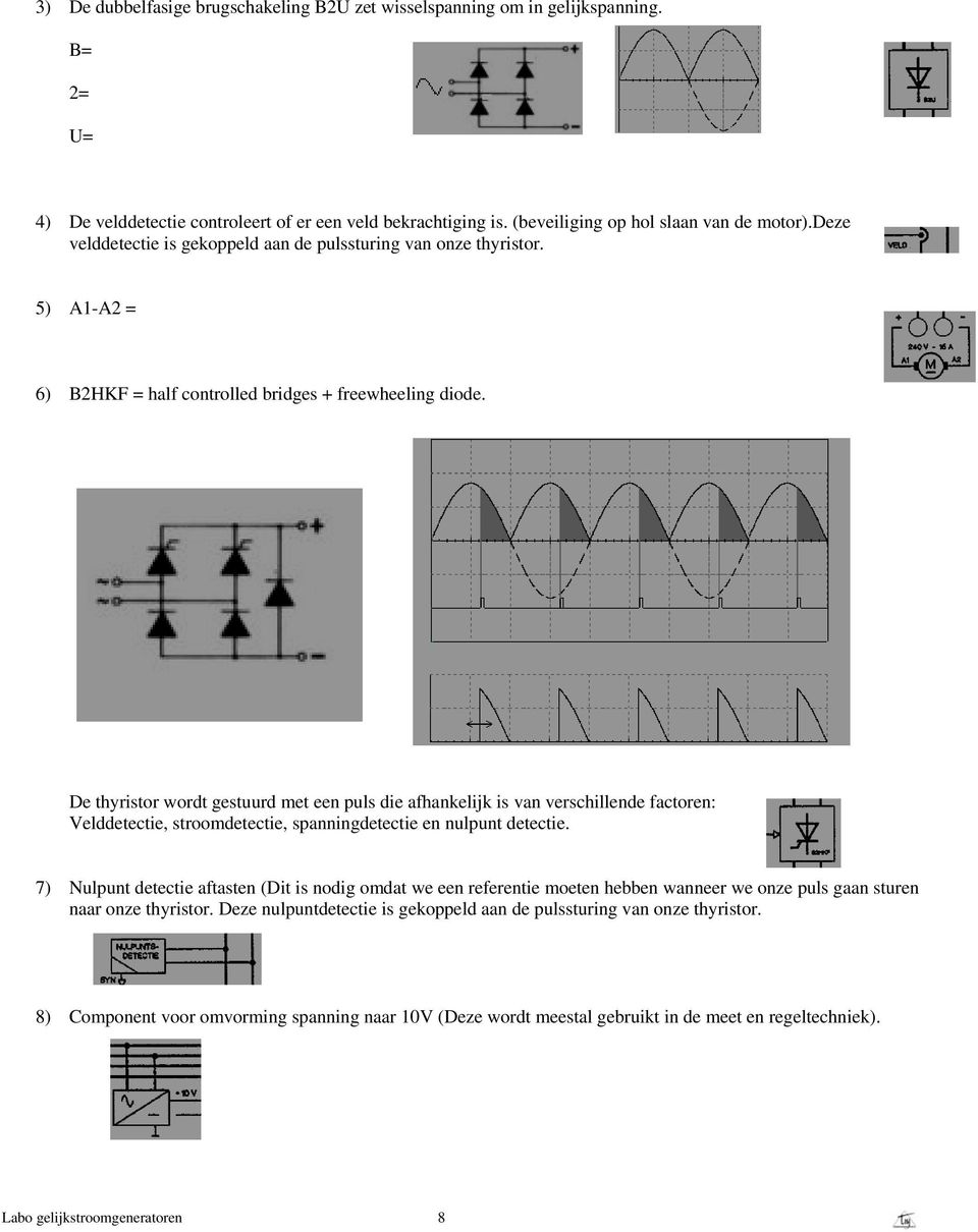 De thyristor wordt gestuurd met een puls die afhankelijk is van verschillende factoren: Velddetectie, stroomdetectie, spanningdetectie en nulpunt detectie.