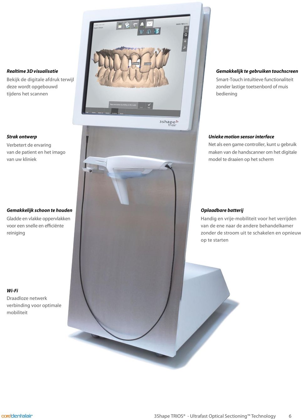 handscanner om het digitale model te draaien op het scherm Gemakkelijk schoon te houden Gladde en vlakke oppervlakken voor een snelle en efficiënte reiniging Oplaadbare batterij Handig en