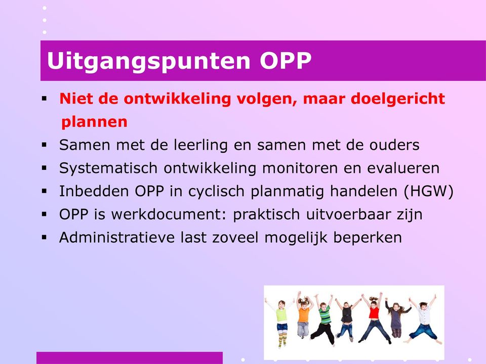 monitoren en evalueren Inbedden OPP in cyclisch planmatig handelen (HGW) OPP