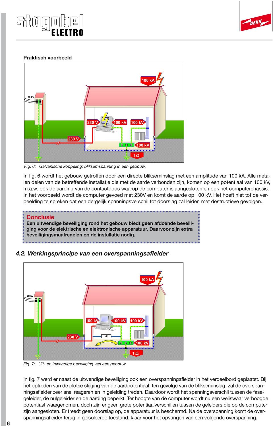 Alle metalen delen van de betreffende installatie die met de aarde verbonden zijn, komen op een potentiaal van 100 kv, m.a.w.