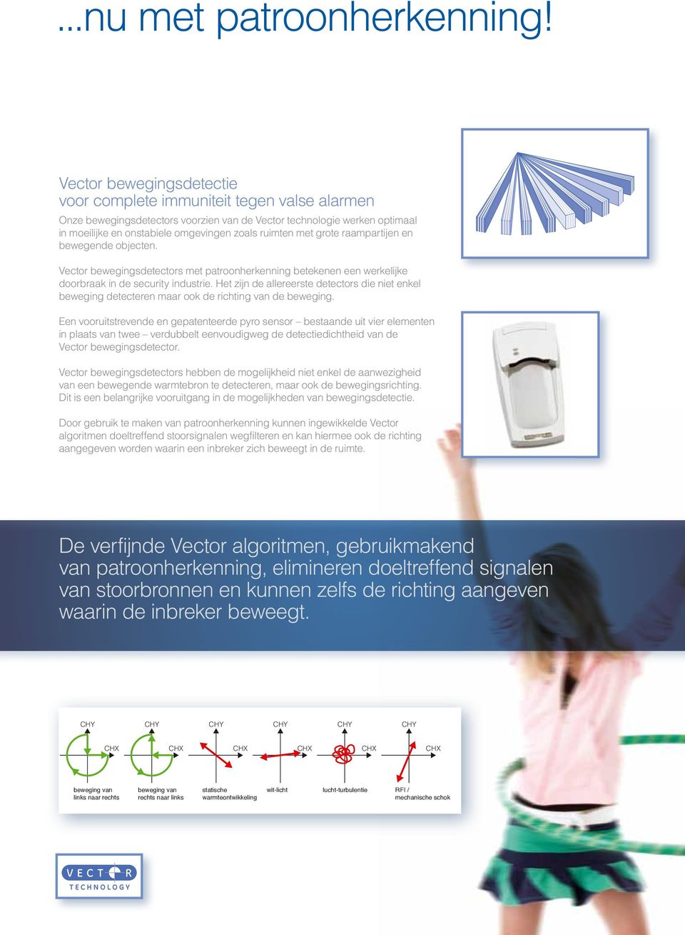 met grote raampartijen en bewegende objecten. Vector bewegingsdetectors met patroonherkenning betekenen een werkelijke doorbraak in de security industrie.