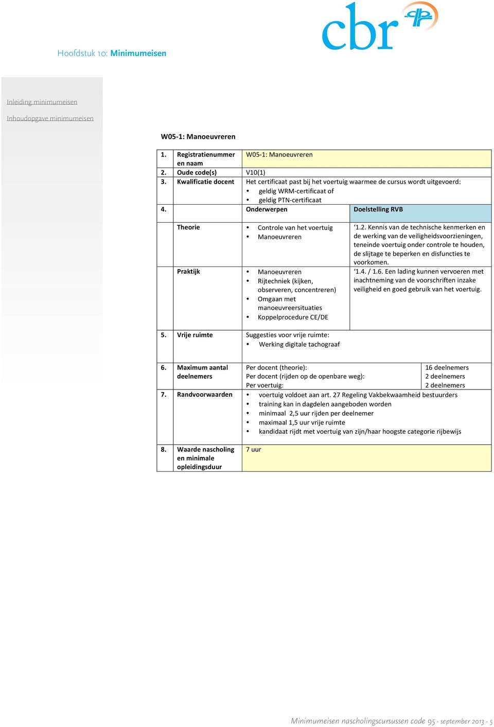 Praktijk Manoeuvreren Rijtechniek (kijken, observeren, concentreren) Omgaan met manoeuvreersituaties Koppelprocedure CE/DE 1.2.