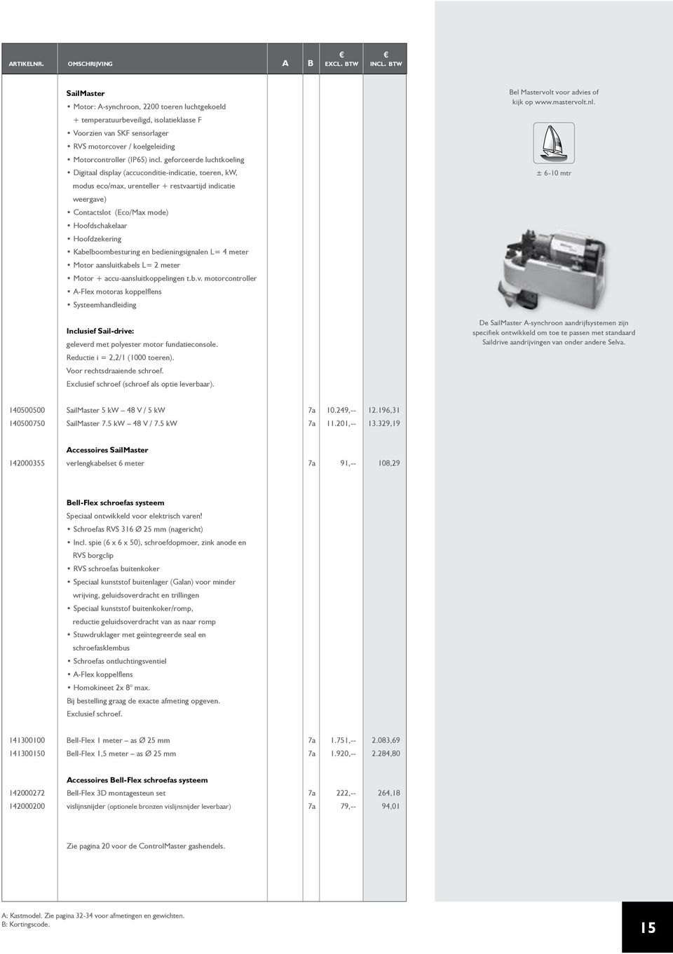 ± 6-10 mtr De SailMaster A-synchroon aandrijfsystemen zijn specifiek ontwikkeld om toe te passen met standaard Saildrive aandrijvingen van onder andere Selva.