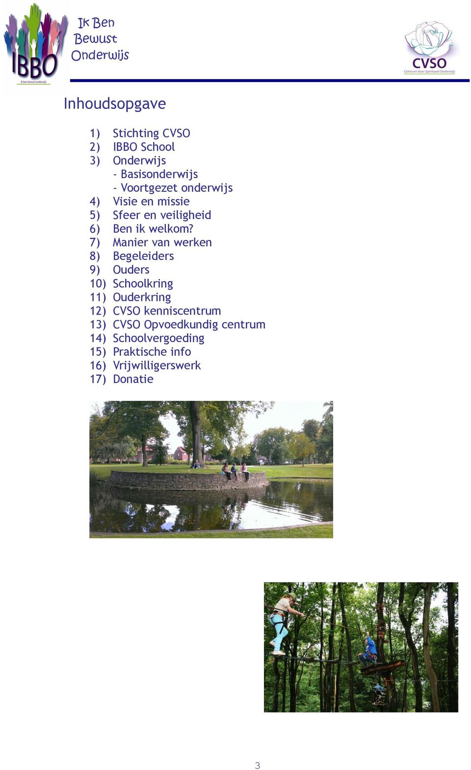 7) Manier van werken 8) Begeleiders 9) Ouders 10) Schoolkring 11) Ouderkring 12) CVSO