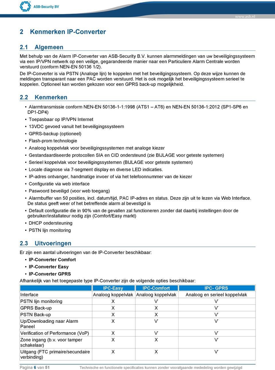 De IP-Converter is via PSTN (Analoge lijn) te koppelen met het beveiligingssysteem. Op deze wijze kunnen de meldingen transparant naar een PAC worden verstuurd.