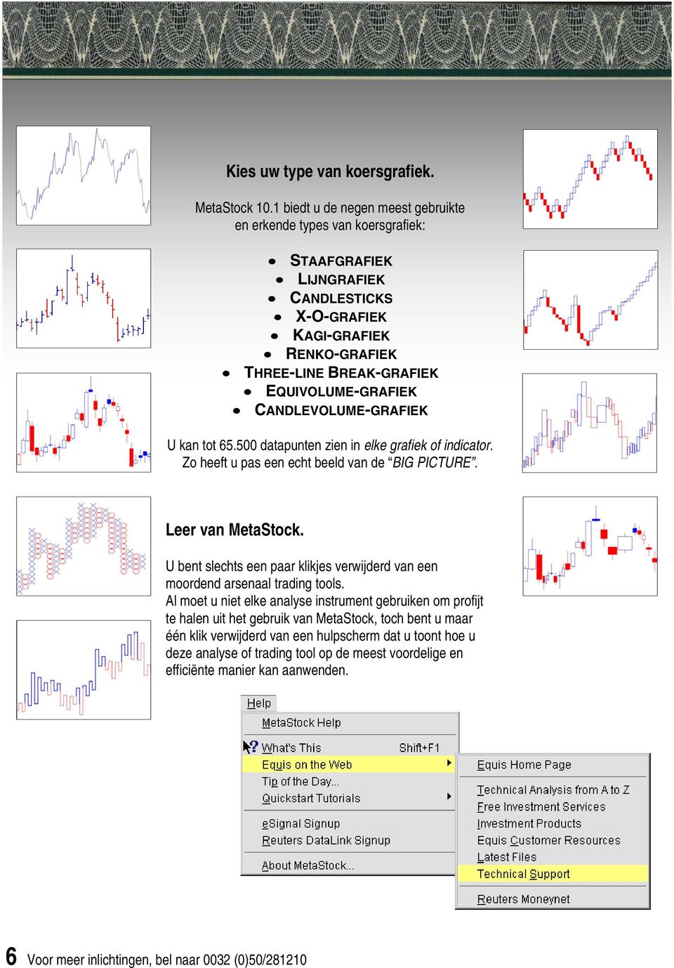 CANDLEVOLUME-GRAFIEK U kan tot 65.500 datapunten zien in elke grafiek of indicator. Zo heeft u pas een echt beeld van de BIG PICTURE. Leer van MetaStock.