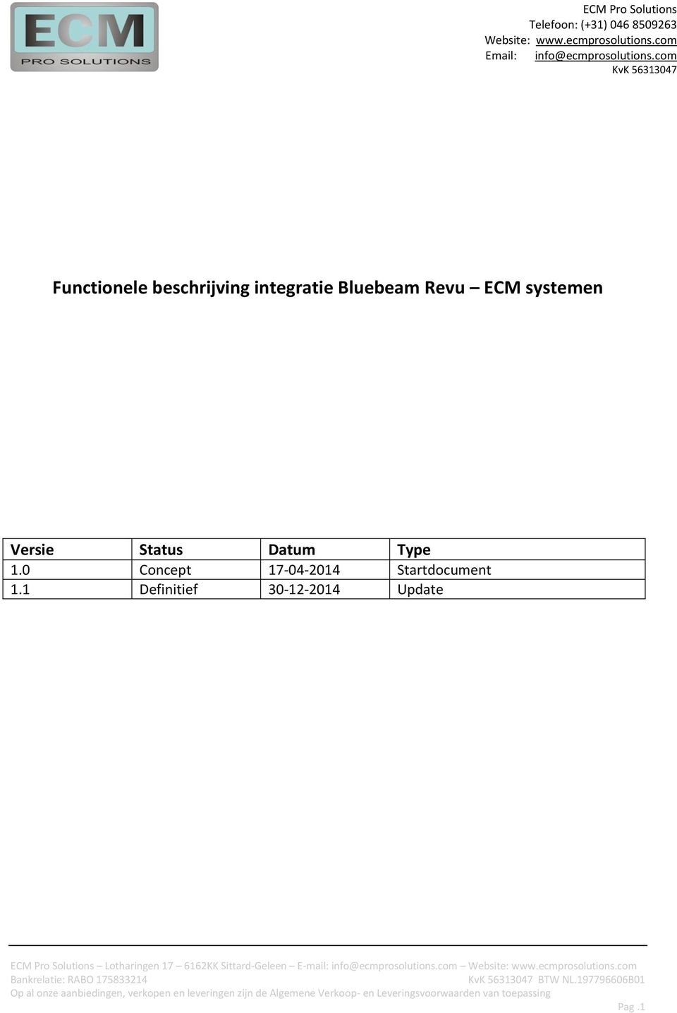 com KvK 56313047 Functionele beschrijving integratie Bluebeam Revu ECM