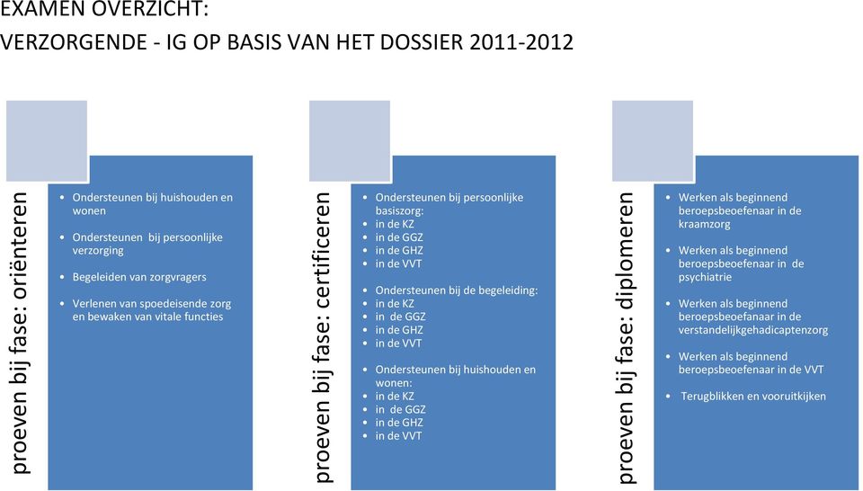 Ondersteunen bij de begeleiding: in de KZ in de GGZ in de GHZ in de VVT Ondersteunen bij en wonen: in de KZ in de GGZ in de GHZ in de VVT Werken als beginnend beroepsbeoefenaar in de kraamzorg Werken