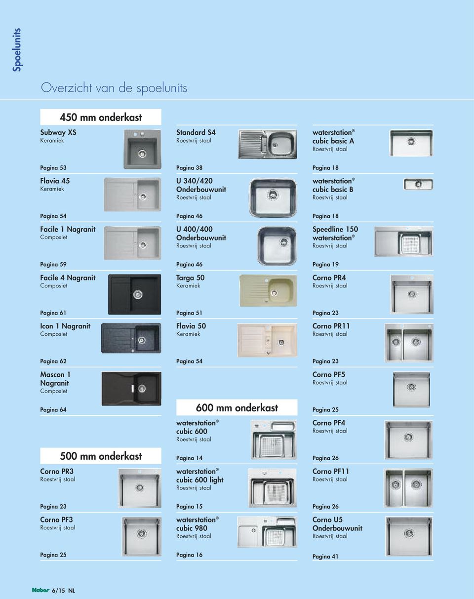 PR4 Pagina 61 Icon 1 Nagranit Composiet Pagina 51 Flavia 50 Keramiek Pagina 23 Corno PR11 Pagina 62 Mascon 1 Nagranit Composiet Pagina 64 Corno PR3 500 mm onderkast Pagina 54 600 mm onderkast