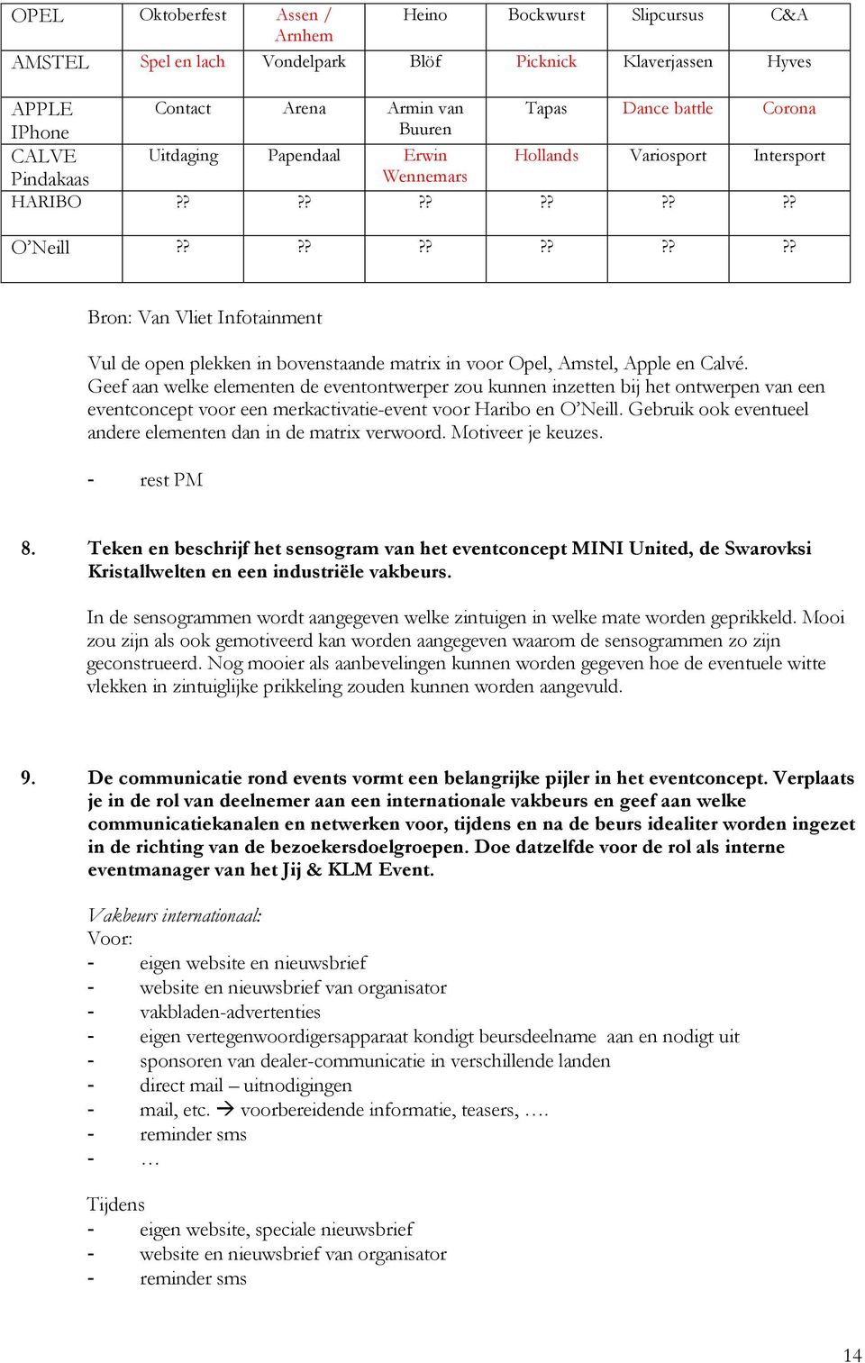 ??????????? Bron: Van Vliet Infotainment Vul de open plekken in bovenstaande matrix in voor Opel, Amstel, Apple en Calvé.