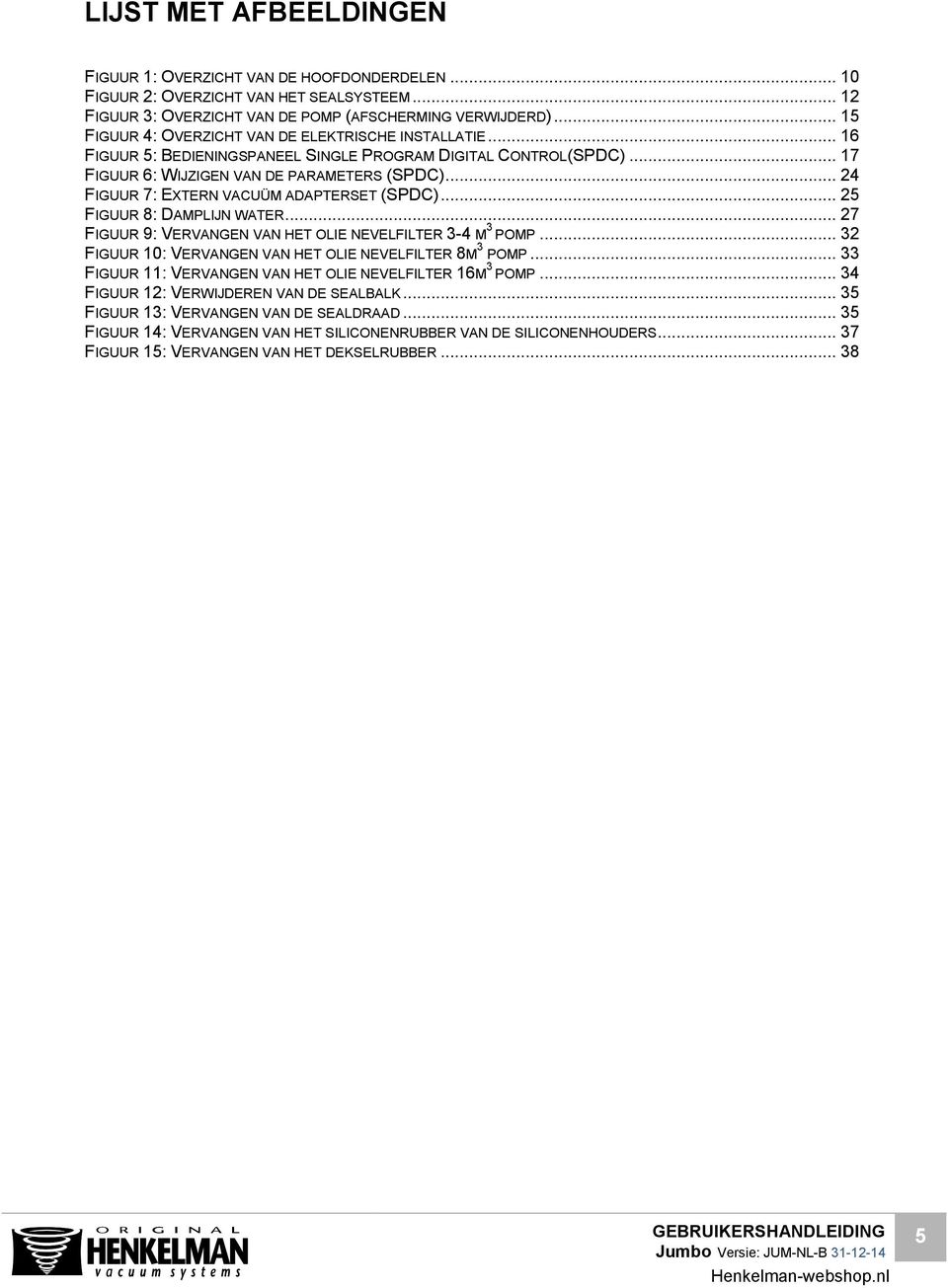 .. 24 FIGUUR 7: EXTERN VACUÜM ADAPTERSET (SPDC)... 25 FIGUUR 8: DAMPLIJN WATER... 27 FIGUUR 9: VERVANGEN VAN HET OLIE NEVELFILTER 3-4 M 3 POMP.