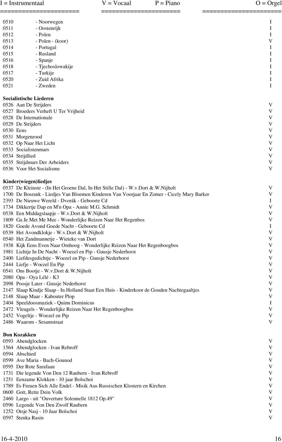 0533 Socialistenmars V 0534 Strijdlied V 0535 Strijdmars Der Arbeiders V 0536 Voor Het Socialisme V Kinder(wiegen)liedjes 0537 De Kleinste - (In Het Groene Dal, In Het Stille Dal) - W.v.Dort & W.