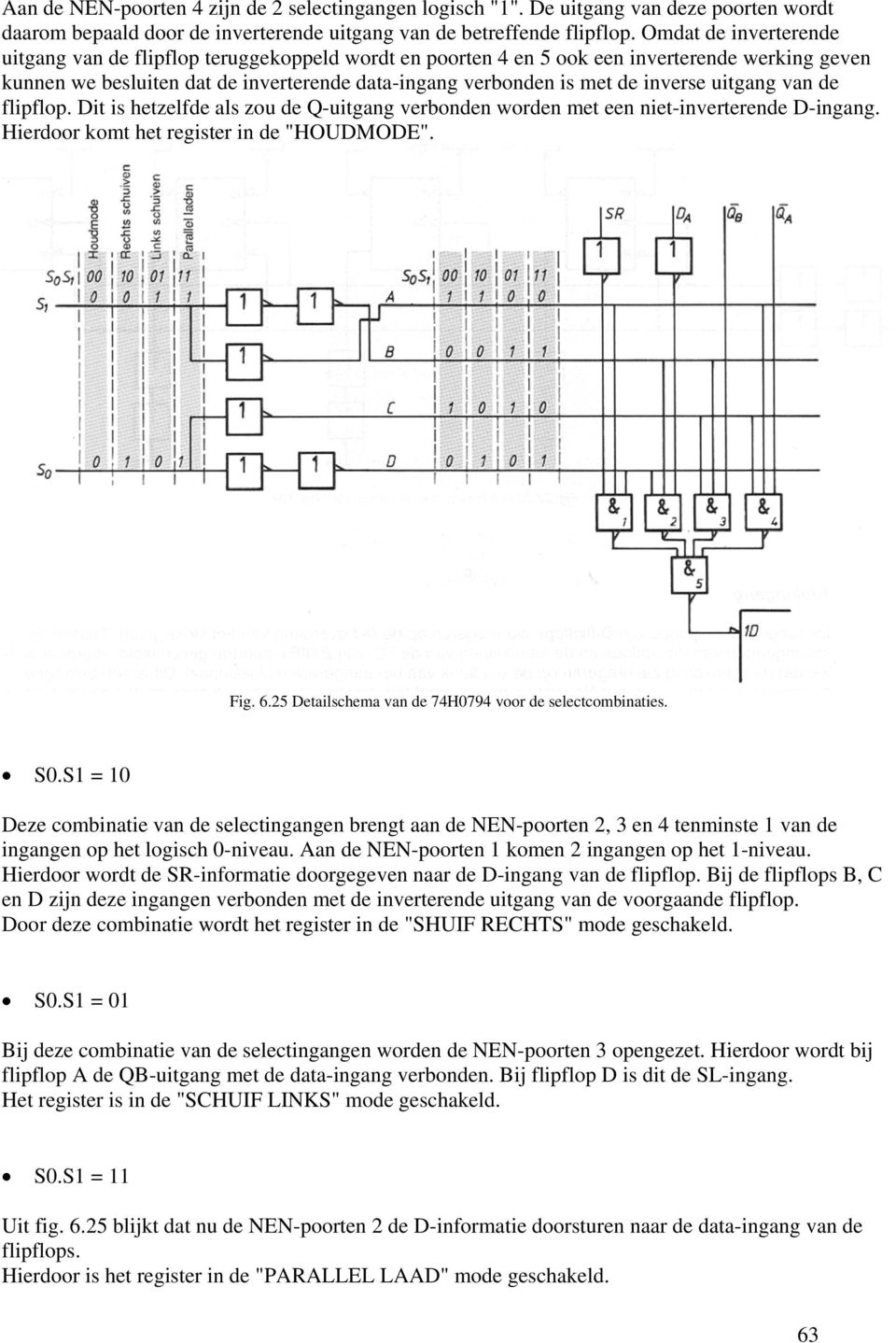 uitgang van de flipflop. Dit is hetzelfde als zou de Q-uitgang verbonden worden met een niet-inverterende D-ingang. Hierdoor komt het register in de "HOUDMODE". Fig. 6.