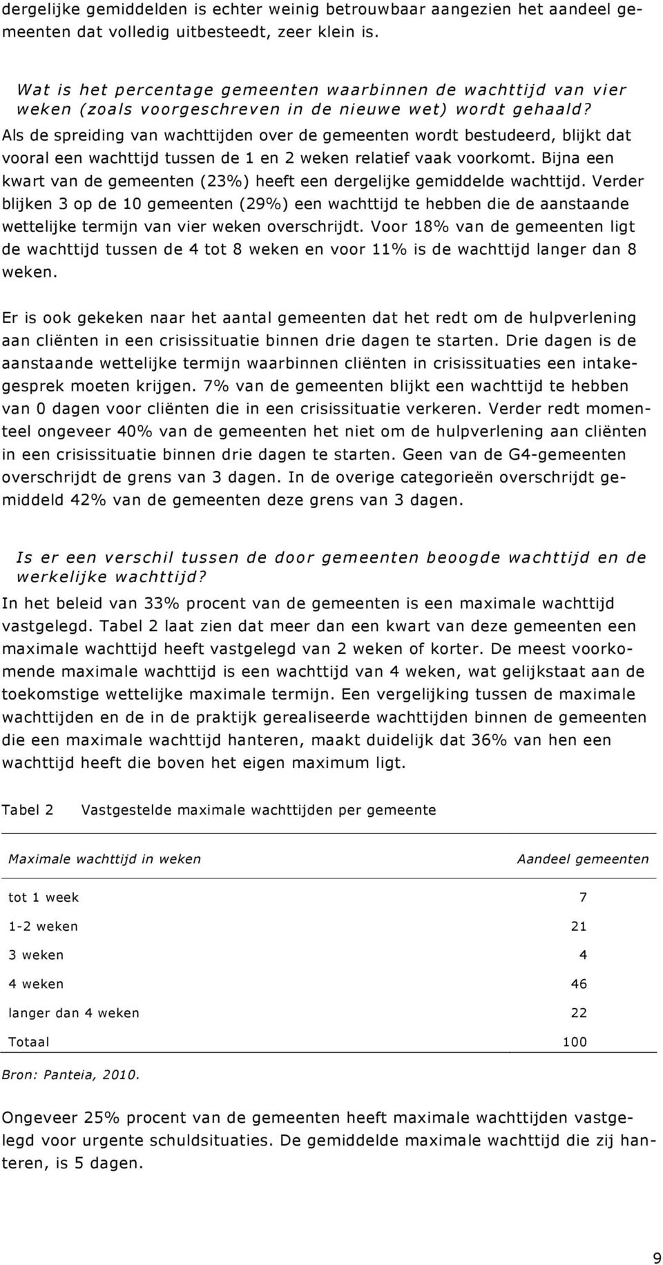 Als de spreiding van wachttijden over de gemeenten wordt bestudeerd, blijkt dat vooral een wachttijd tussen de 1 en 2 weken relatief vaak voorkomt.