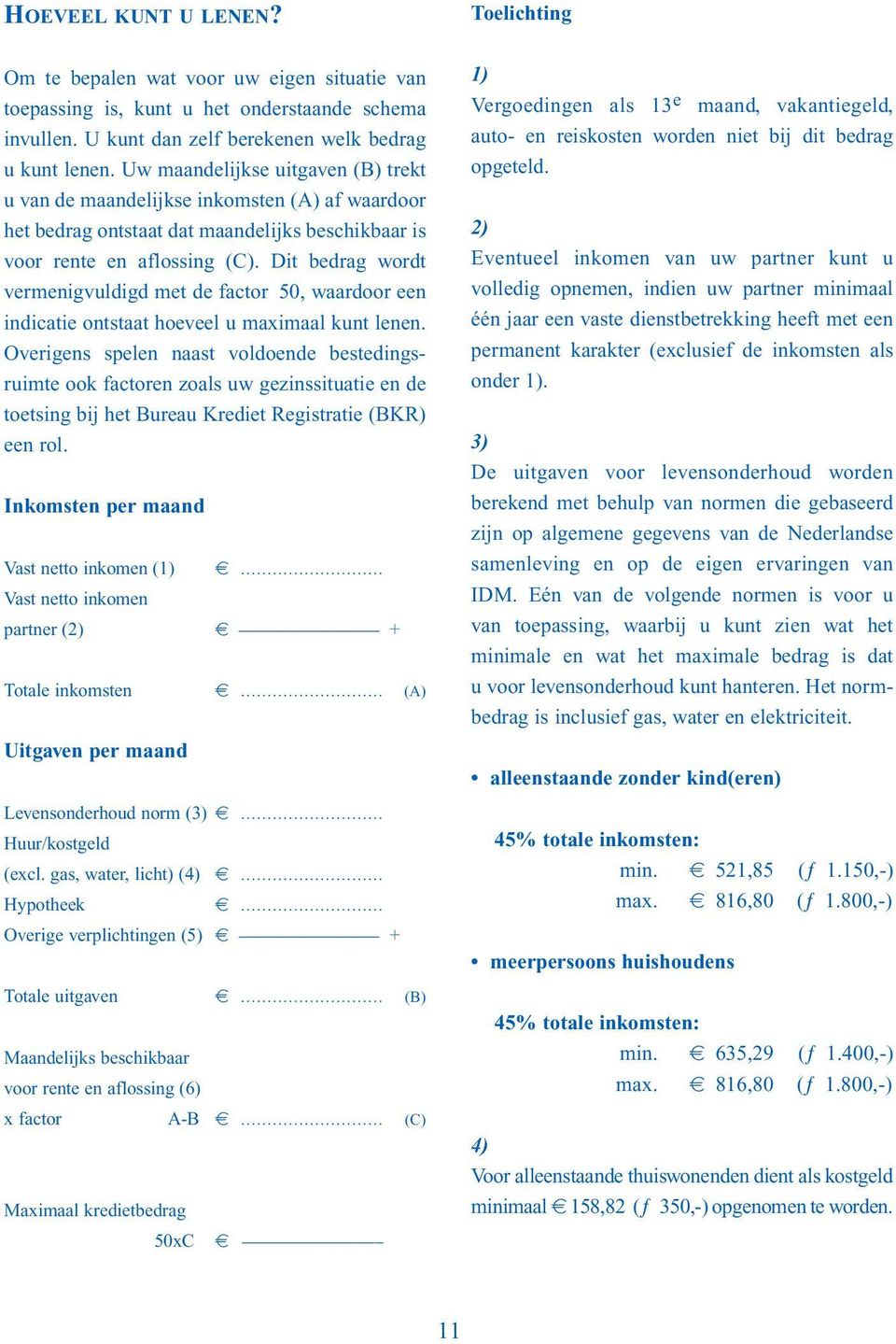 Dit bedrag wordt vermenigvuldigd met de factor 50, waardoor een indicatie ontstaat hoeveel u maximaal kunt lenen.