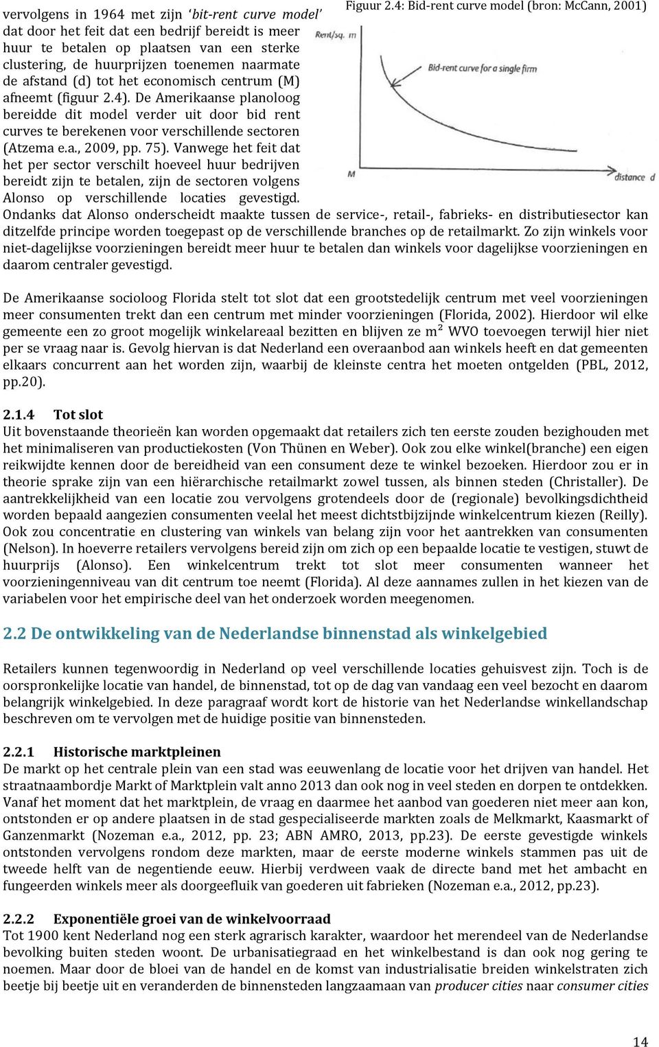 de huurprijzen toenemen naarmate de afstand (d) tot het economisch centrum (M) afneemt (figuur 2.4).