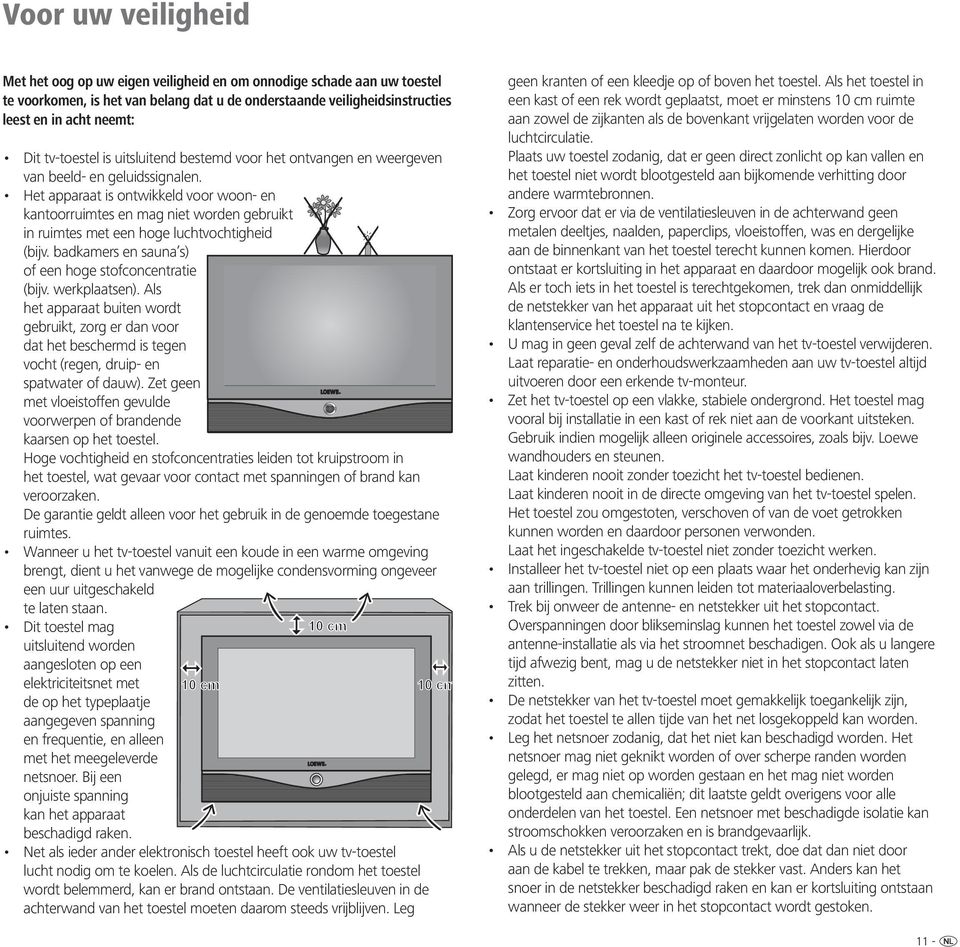 Het apparaat is ontwikkeld voor woon- en kantoorruimtes en mag niet worden gebruikt in ruimtes met een hoge luchtvochtigheid (bijv. badkamers en sauna s) of een hoge stofconcentratie (bijv.