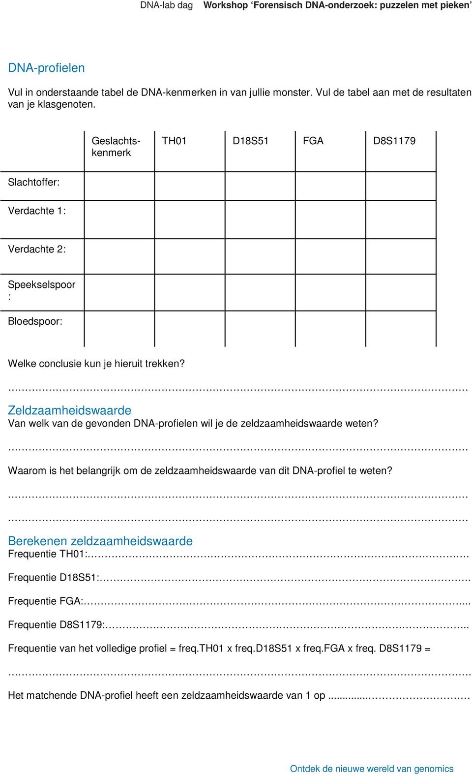 Geslachtskenmerk TH01 D18S51 FGA D8S1179 Slachtoffer: Verdachte 1: Verdachte 2: Speekselspoor : Bloedspoor: Welke conclusie kun je hieruit trekken?