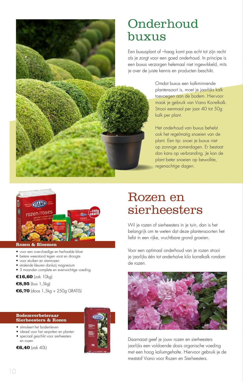 Omdat buxus een kalkminnende plantensoort is, moet je jaarlijks kalk toevoegen aan de bodem. Hiervoor maak je gebruik van Viano Korrelkalk. Strooi eenmaal per jaar 40 tot 50g kalk per plant.