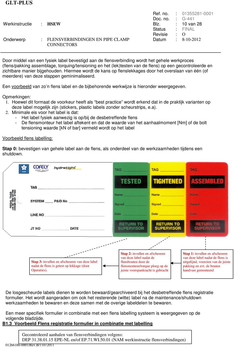 gecontroleerde en zichtbare manier bijgehouden. Hiermee wordt de kans op flenslekkages door het overslaan van één (of meerdere) van deze stappen geminimaliseerd.