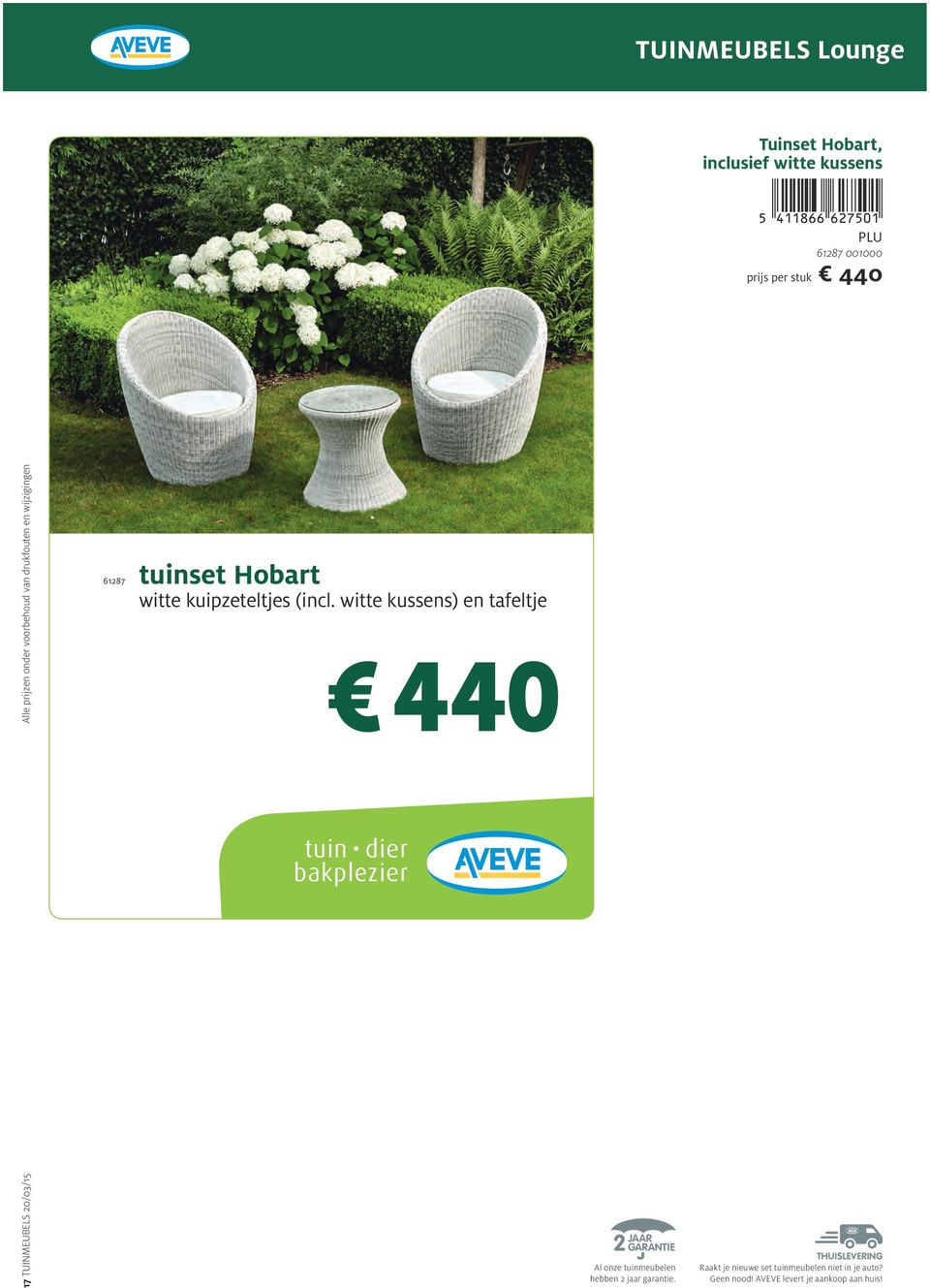 61287 001000 prijs per stuk 440 17 TUINMEUBELS 20/03/15 Alle