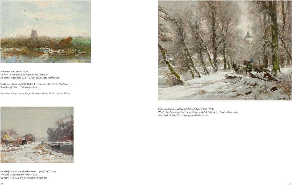 Lodewijk Franciscus Hendrik Louis Apol 1850-1936 Winterlandschap met op de achtergrond Paleis Huis ten Bosch, Den Haag Olie op doek 60 x 80 cm,