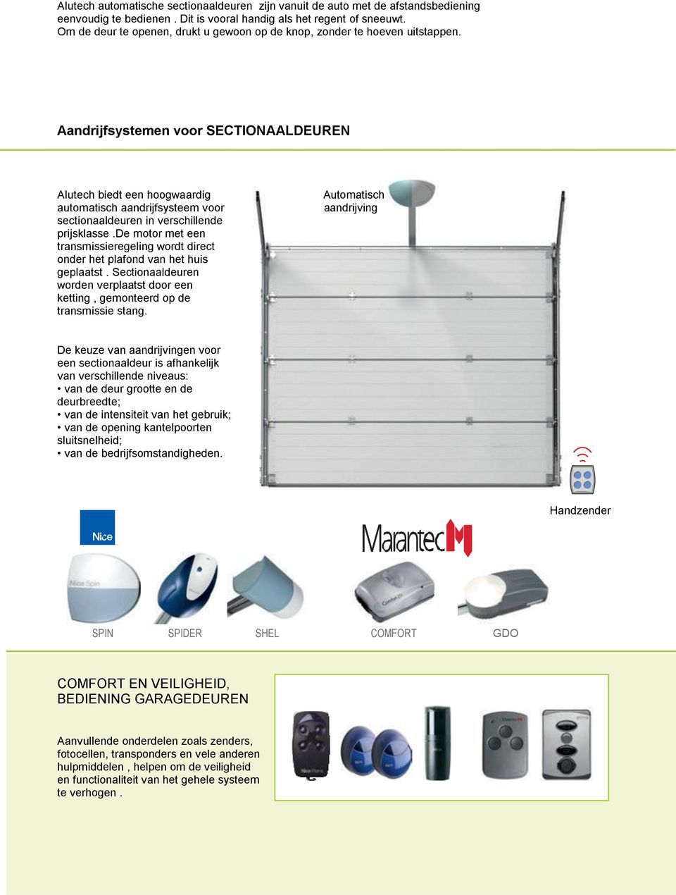 Aandrijfsystemen voor SECTIONAALDEUREN Alutech biedt een hoogwaardig automatisch aandrijfsysteem voor sectionaaldeuren in verschillende prijsklasse.