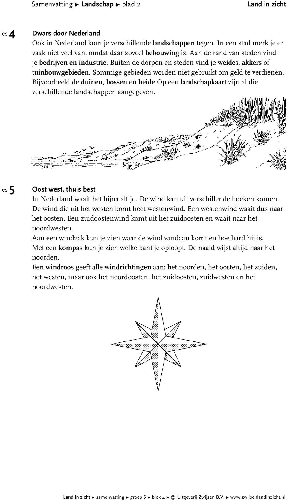 Bijvoorbeeld de duinen, bossen en heide.op een landschapkaart zijn al die verschillende landschappen aangegeven. 5 Oost west, thuis best In Nederland waait het bijna altijd.