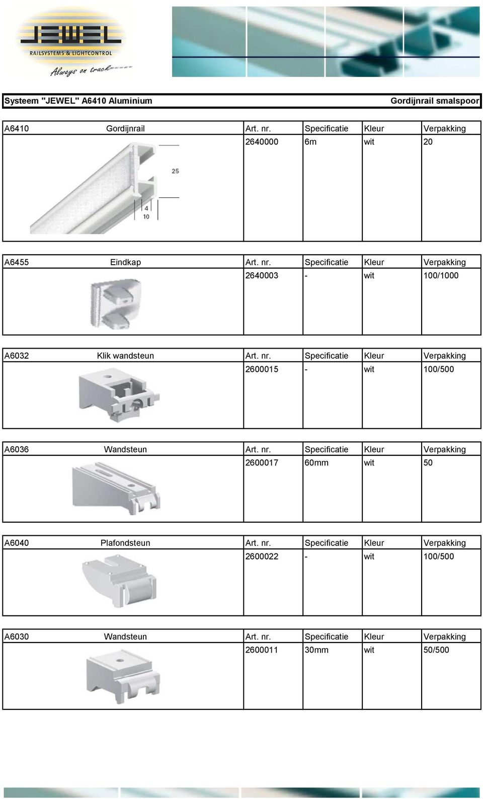 wandsteun 2600015 - wit 100/500 A6036 Wandsteun 2600017 60mm wit 50