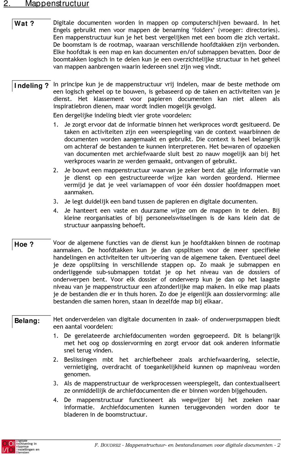 Elke hoofdtak is een map en kan documenten en/of submappen bevatten.