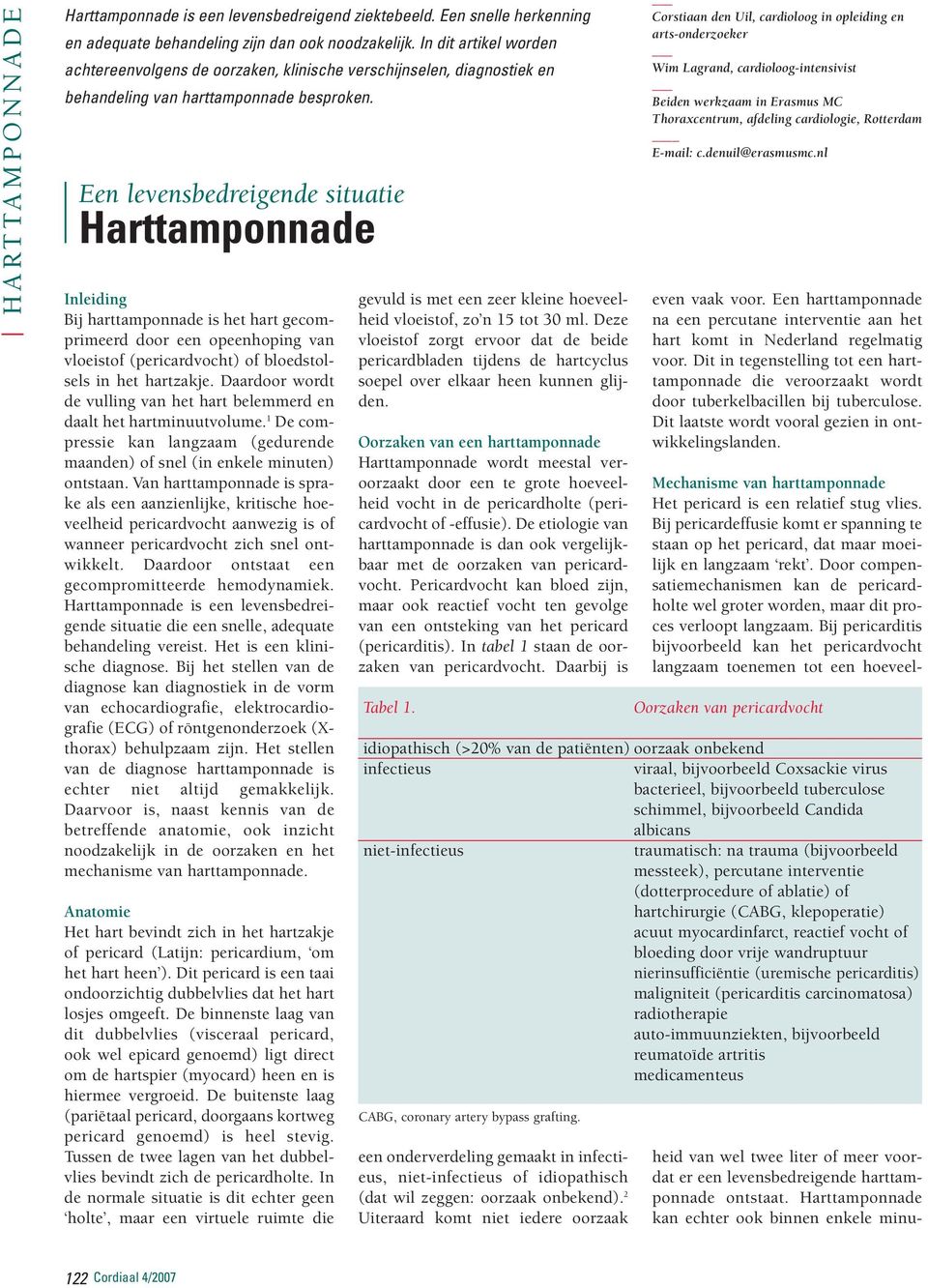 Een levensbedreigende situatie Harttamponnade Inleiding Bij harttamponnade is het hart gecomprimeerd door een opeenhoping van vloeistof (pericardvocht) of bloedstolsels in het hartzakje.