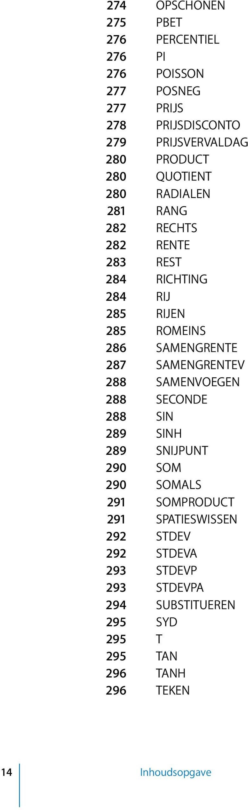 SAMENGRENTE 287 SAMENGRENTEV 288 SAMENVOEGEN 288 SECONDE 288 SIN 289 SINH 289 SNIJPUNT 290 SOM 290 SOMALS 291 SOMPRODUCT