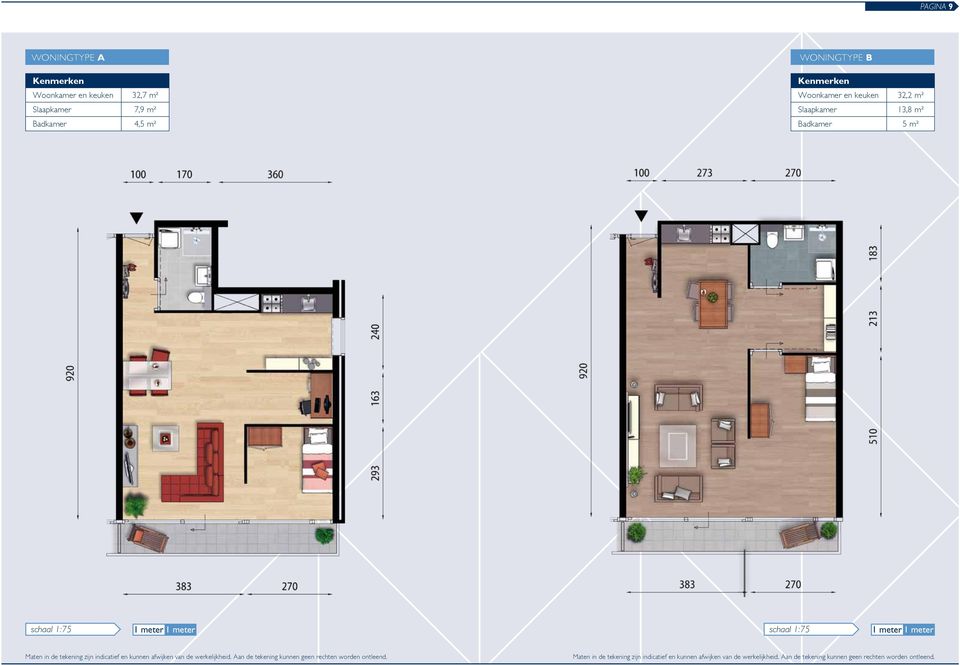 Woonkamer en keuken 32,2 m² Slaapkamer 13,8 m²