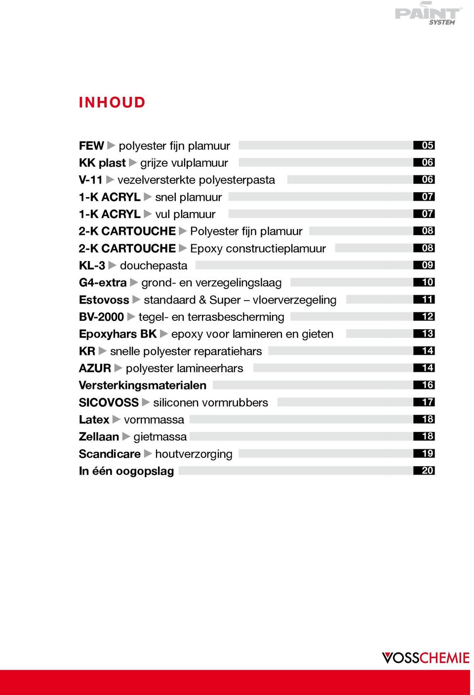 Super vloerverzegeling 11 BV-2000 tegel- en terrasbescherming 12 Epoxyhars BK epoxy voor lamineren en gieten 13 KR snelle polyester reparatiehars 14 AZUR