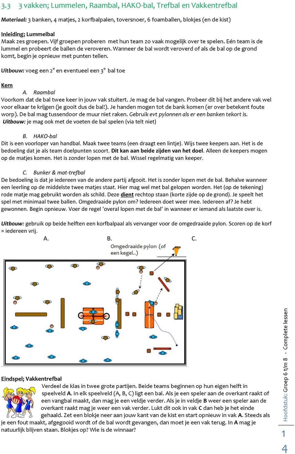 Vijf groepen proberen met hun team zo vaak mogelijk over te spelen. Eén team is de lummel en probeert de ballen de veroveren.