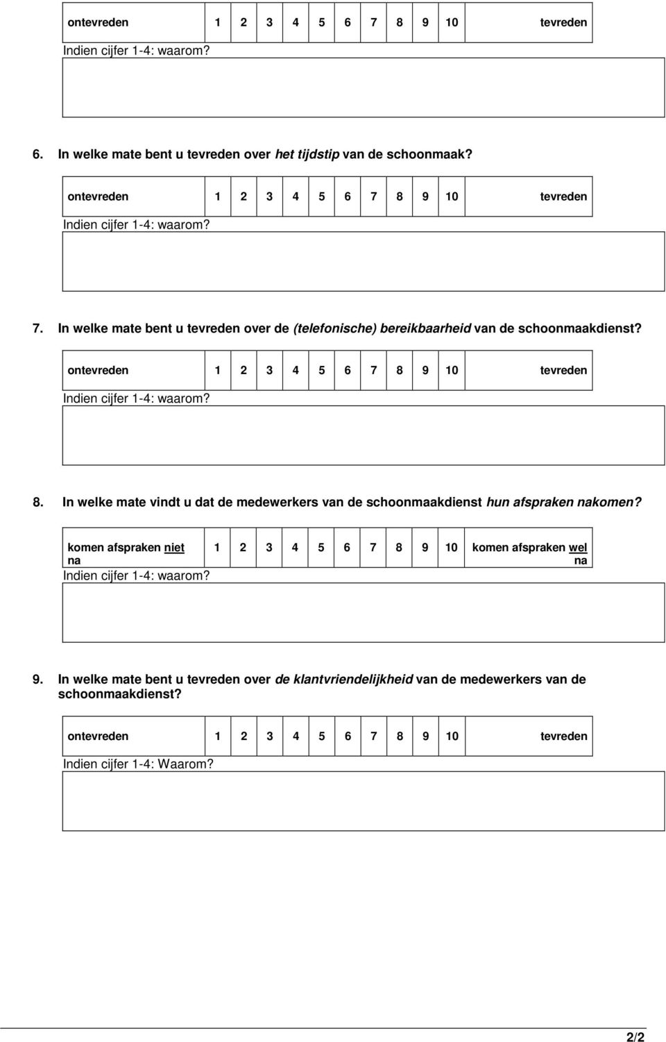 In welke mate vindt u dat de medewerkers van de schoonmaakdienst hun afspraken nakomen?