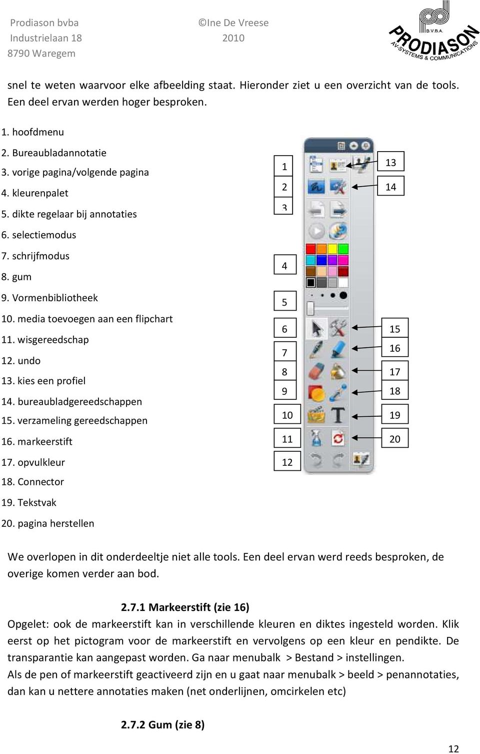 undo 13. kies een profiel 14. bureaubladgereedschappen 15. verzameling gereedschappen 16. markeerstift 17. opvulkleur 18. Connector 19. Tekstvak 20.