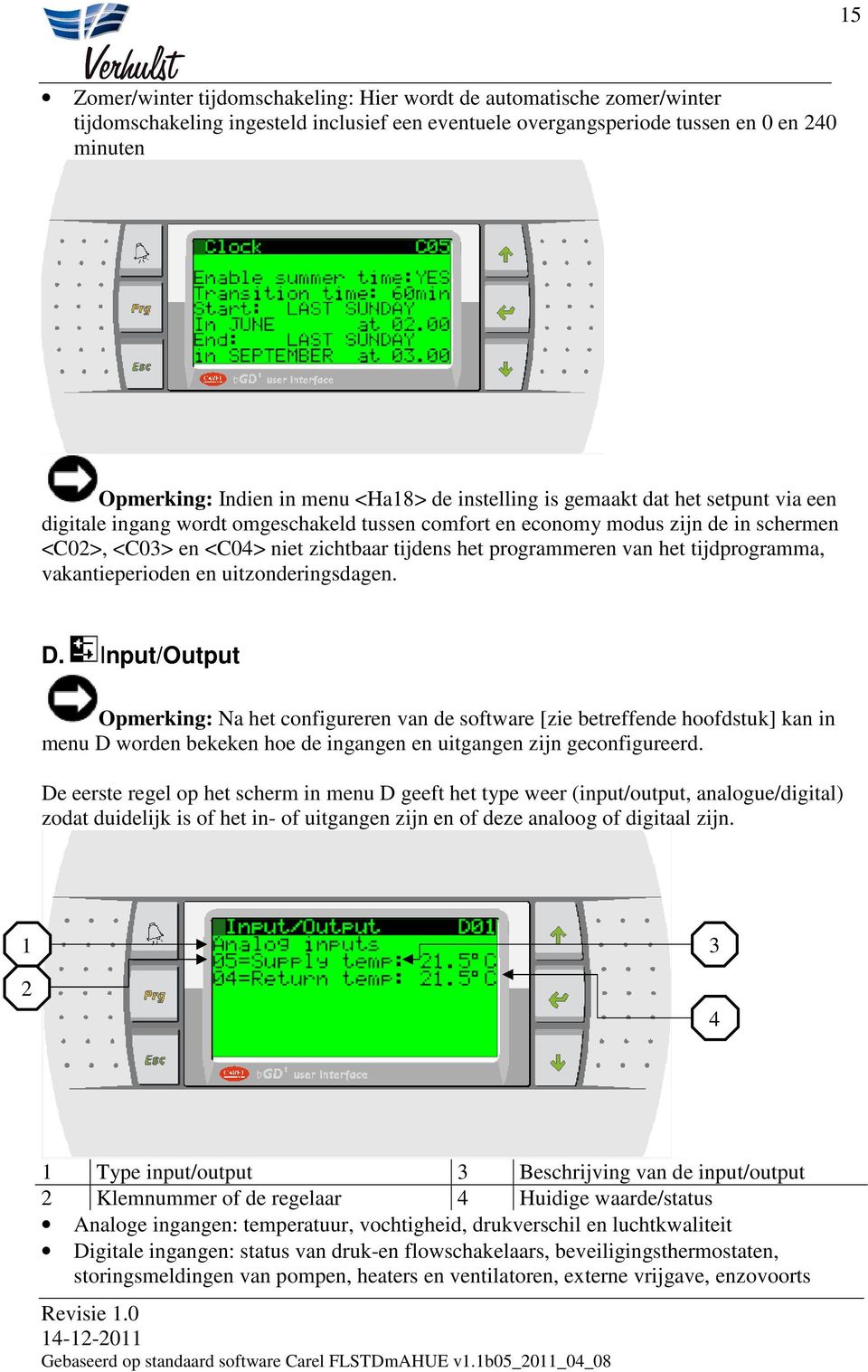 programmeren van het tijdprogramma, vakantieperioden en uitzonderingsdagen. D.