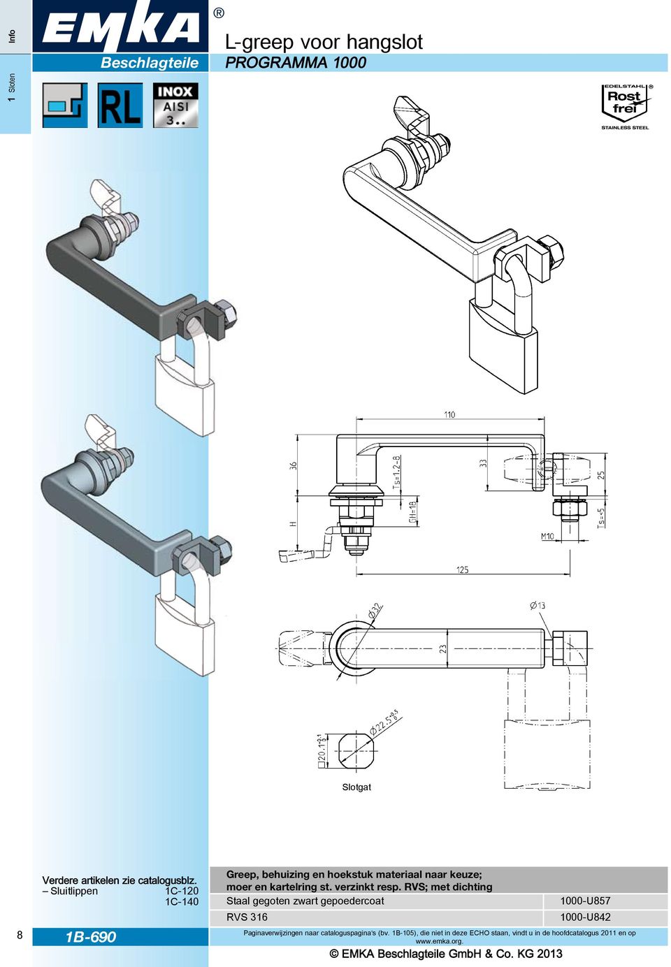 RVS; met dichting Staal gegoten zwart gepoedercoat 1000-U857 RVS 316 1000-U842