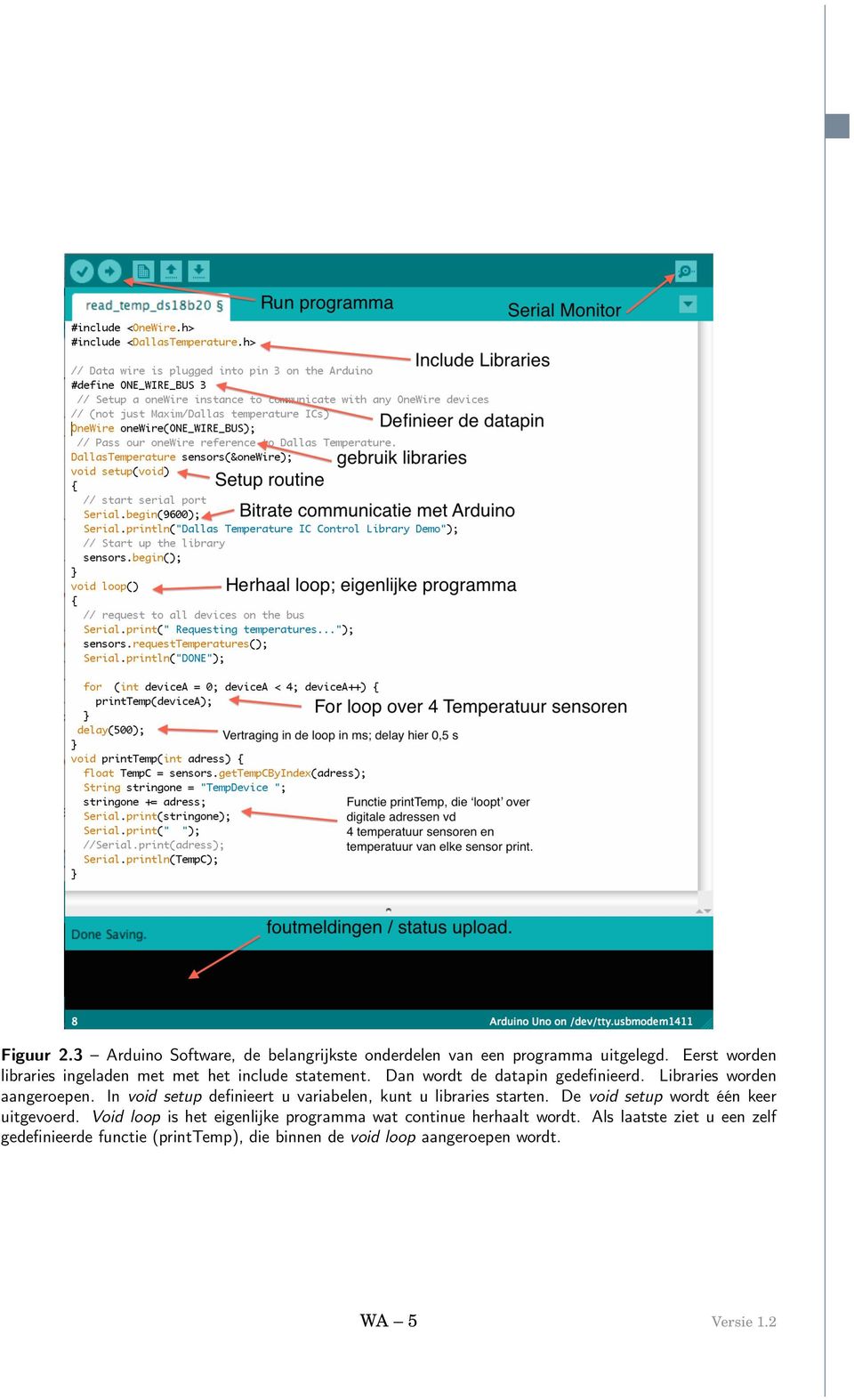 In void setup definieert u variabelen, kunt u libraries starten. De void setup wordt één keer uitgevoerd.